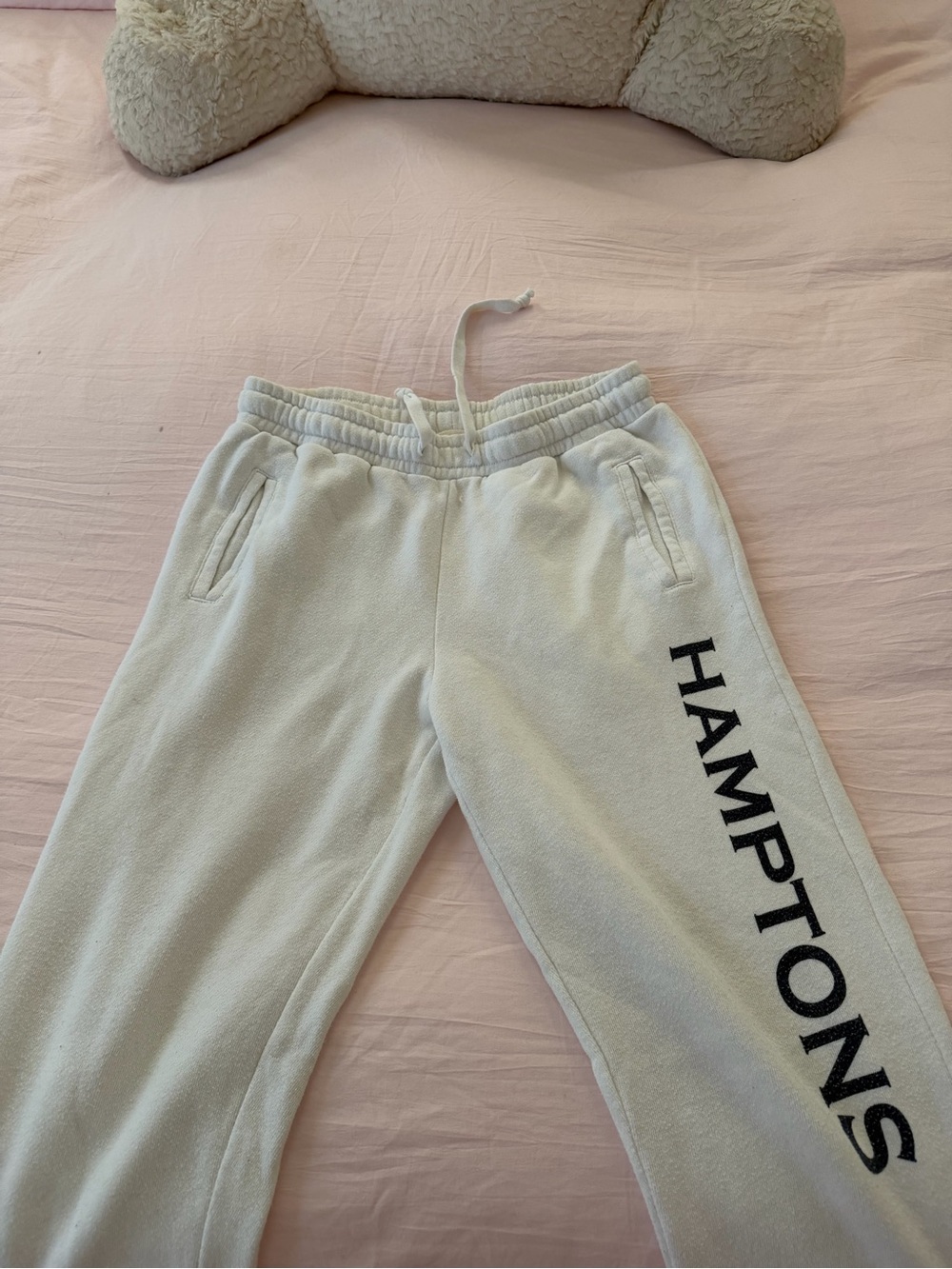 Brandy Melville White Sweatpants with Navy Side Logo - Picture 3 of 4